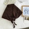 Retro ethnic style textured triangular scarf, elegant brown headscarf with pearls for women. - 110*35cm / Coffee