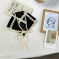 French vintage black and white crochet hollow triangle scarf with cute bow tie strings. - One Size / Black