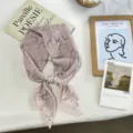 Pink paisley print small silk scarf with pearl buckle retro literary women neck wrap accessory - One Size / Lotus root pink