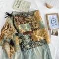 Retro patchwork estampado chal anudado versátil envoltura cintura en capas moda mujer - Marrón / Talla única