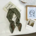 Detail view of the forest-style paisley silk scarf with a pearl ring and elegant flat lay. - One Size / 04#-Green