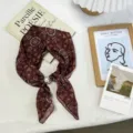 Chic red patterned silk square scarf with pearl buckle, elegant neckerchief for women. - Style 04 / One Size / Heart