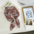 Red silk scarf with pearl accent, chic neckerchief and stylish ribbon accessory for women. - Style 02 / One Size / Wine Red