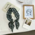 Forest style paisley silk scarf with pearl buckle, elegant neckerchief for women's daily wear. - One Size / Dark Green