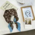 Chic brown paisley printed silk square scarf with elegant pearl buckle for women commuting. - Style 01 / One Size / Blue Edge