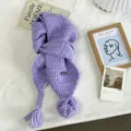 Ιαπωνικό στυλ χαριτωμένο μονόχρωμο πλεκτό κασκόλ με πόνπον και κρόσσια για ζεστό χειμώνα. - Επιμηκυμένη Έκδοση / 160x15cm / Μωβ