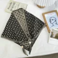 Retro black white knitted triangular scarf with cute wooden beads and geometric print. - 04#-Circles / 100*40cm