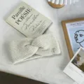 Cozy twist knit headband for women, wide winter warm hair accessory in soft solid color. - White / One Size