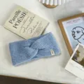 Autumn winter retro cross knit wool headband for women, wide soft warm windproof hair accessory. - Blue / One Size