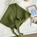 Bufanda triangular de punto verde oliva con flecos, calentador de cuello de invierno y accesorio. - 150*40cm / Verde
