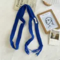 Κορεατική στενή πλεκτή κασκόλ μονόχρωμη, Y2K μακριά κασκόλ με κρόσσια για γυναίκες. - Μπλε ζαφείρι