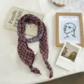 Knitted long scarf with snowflake pattern and retro wooden beads, elegant neckerchief for sweater - 120*9.5cm / Blue