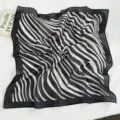 Black and white wavy stripe lightweight square scarf, retro artistic neckerchief accessory. - Black