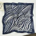 Retro blue and white wave pattern square scarf, lightweight fabric, elegant neck accessory for women. - Blue