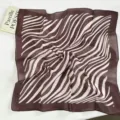 Brown and white abstract wave pattern square scarf, lightweight material, chic neck accessory. - Coffee