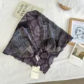 Retro print triangular scarf vintage floral waist wrap elegant headwear fashion accessory - 03#-Black Gray Style / 120*45cm