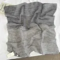 Japanese retro linen square scarf, breathable lightweight sun protection neckerchief detail. - 60x60cm / Striped