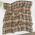 Japanese vintage plaid linen square scarf, breathable lightweight neckerchief for women. - 60x60cm / Orange