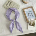 Purple plaid skinny scarf for women, stylish neckerchief with pearl buckle for spring. - One Size (49cmx7cm) / Purple