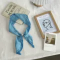 Blue and white gingham narrow scarf for women, elegant chic long twilly with pearl buckle. - One Size (49cmx7cm) / Blue