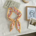 Floral print neck scarf with pearl bead buckle vintage fabric collar accessory for women detail - Orange Style (zz26063001) / One Size