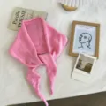 Pink knitted triangular scarf stylish neckerchief sweet shawl winter warm neck wrap - 130x24cm / Pink