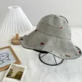Black and white plaid bucket hat with cute red cherry embroidery, stylish sun protection. - One Size / Black