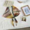 Elegant beaded silk triangle scarf for women, lightweight spring summer neck ribbon tie. - One Size / Extra Long / Smudging