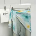 Floral chiffon triangular scarf waist wrap stylish decorative accessory for women detailing - Blue Flowers