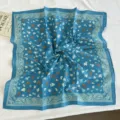 Blue floral square scarf with paisley border, pure cotton vintage neckerchief for women. - Blue
