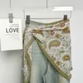 Floral paisley triangle scarf waist wrap chic denim overlay multi-use fashion accessory - Cashew