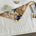 Ethnic vintage paisley print fringe triangle scarf stylish versatile summer bandana - One Size / Blue Orange