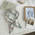 Vintage floral print neck scarf with pearl bead detail, elegant fabric ribbon for women chic. - Red Flower Style (zz26063001) / One Size