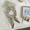 Vintage equestrian print silk scarf with pearl bead detail, elegant neckerchief accessory. - Pony Style (zz26063001) / One Size