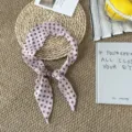 Detail shot of retro floral headband scarf with adjustable bead, versatile neckerchief accessory. - One Size / 03#-Pink Floral Polka Dot
