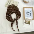 Chic brown floral triangle headscarf with delicate beads, vintage French style hair accessory. - 100*32cm / Brown
