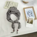 Floral triangular headscarf with beaded fringe, French sweet style, detailed fabric view. - 100*32cm / Gray
