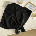 Écharpe triangulaire tricotée noire hiver chaud douillet polyvalent châle mignon foulard accessoire - 200*55cm / Noir