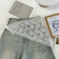 White lace triangle waist scarf chic decorative apron for sweet retro styling. - Small Leaves / One Size