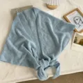 Écharpe triangulaire en tricot bleu femme automne hiver châle creux polyvalent chic - 200*55cm / Bleu