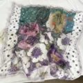 Art school style large square silk scarf, abstract floral print neckerchief and hair scarf. - 110*110cm / Purple