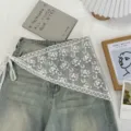 Lace floral embroidered triangular scarf waist decoration, delicate tie-up design for chic style. - Small Flower / One Size