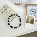 Style coréen perle long foulard collier, tissu imprimé floral noir avec des perles. - 10#-Choker Floral / Taille unique