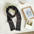 Élégant foulard skinny noir à fleurs, twilly polyvalent pour le cou, les cheveux ou sacs. - 08#-Foulard Roses / Taille unique