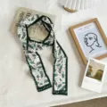 Foulard en soie long et fin de style coréen avec motif botanique de feuilles et baies détail - 05#-Foulard Feuilles / Taille unique