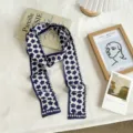 Style coréen foulard en soie long et étroit floral bleu et blanc ruban de cheveux élégant. - 04#-Foulard Floral / Taille unique