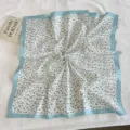 Floral print cotton square scarf, versatile blue border spring and summer headscarf for women. - Light Blue