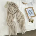 Écharpe en lin rayé de style japonais, châle long et doux respirant pour le printemps. - 180x30cm / Couleur Thé au Lait