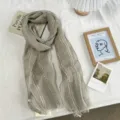 Écharpe en lin de style japonais douce respirante longue foulard rayé pour la protection d'été - 180x30cm / Gris Chiné