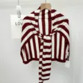 Red and white striped knitted shawl, soft cozy oversized cape for stylish daily commuting wear. - One Size / Red and White Striped